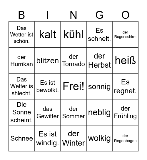 Das Wetter BINGO! Bingo Card