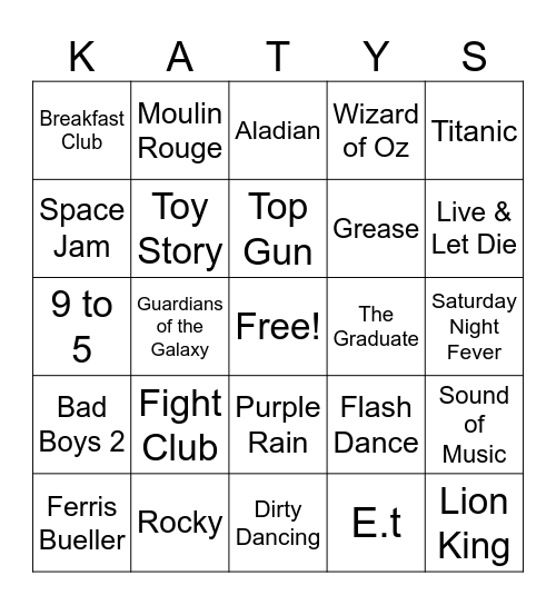 TV & Movie Tunes Bingo Card