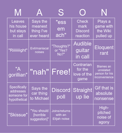 Mason Bingo Card