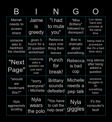Training Bingo Card
