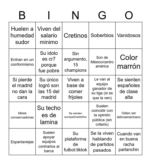 Bingo Madridista Bingo Card