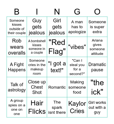 Love Island Season 6 USA Bingo Card