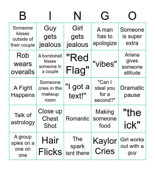 Love Island Season 6 USA Bingo Card
