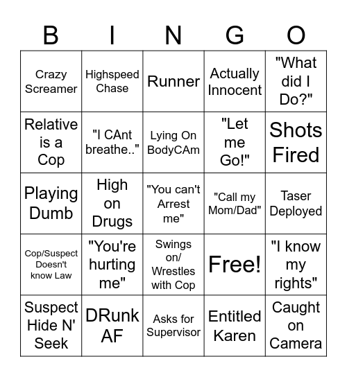 BODYCAM BINGO Card