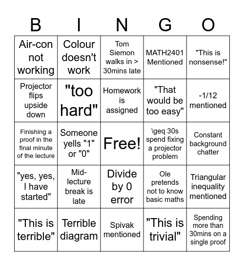 MATH1071 Bingo V3 Bingo Card