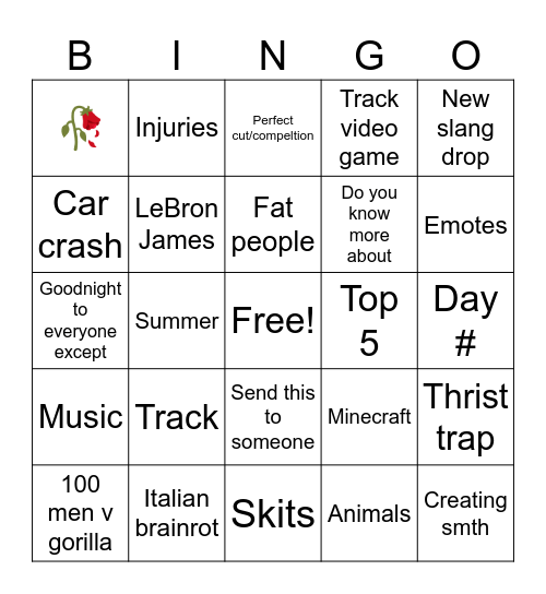 Ig reels Bingo Card