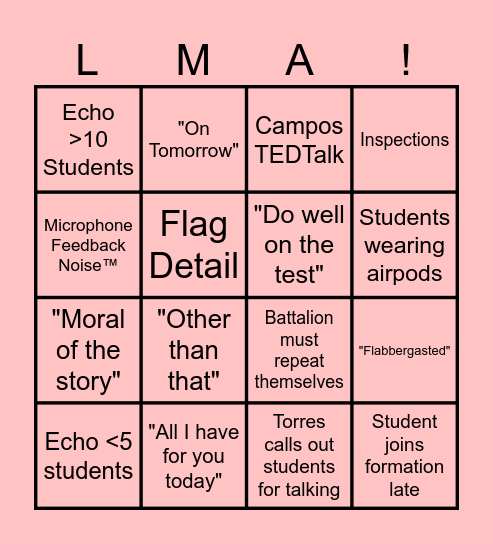 Formation Bingo Card