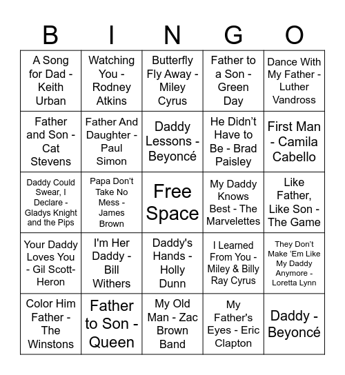 Father's Day Music Bingo Card