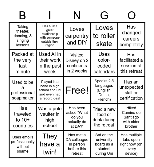 Squares & Shares Bingo Card