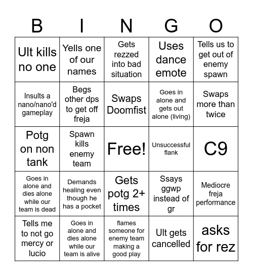 Overwatch Bingo: Lucas Edition Bingo Card