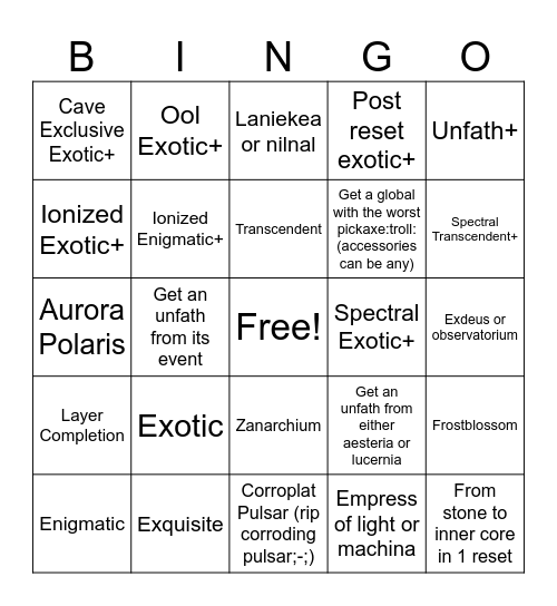 Rex Reincarnated Bingo (impossible?) Bingo Card