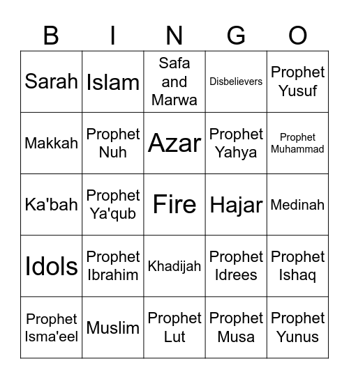 Islamic Studies Bingo Card