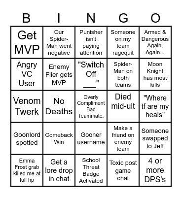 LamoSolid Marvel Rivals Bingo Card
