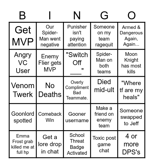 LamoSolid Marvel Rivals Bingo Card
