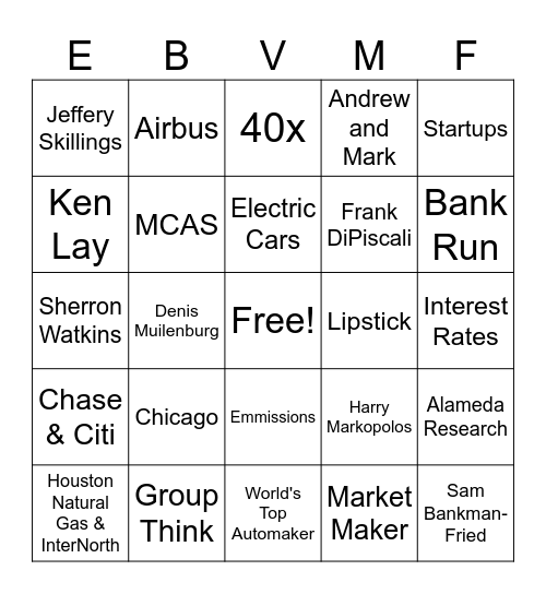 Business Failure Bingo Card