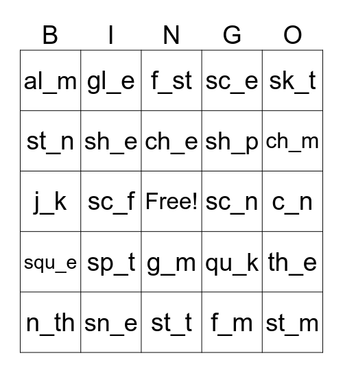 ar, ir, or, er Bingo Card
