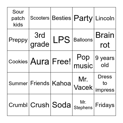 Birthday Bingo Card