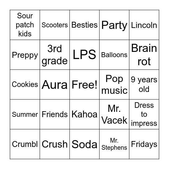 Birthday Bingo Card