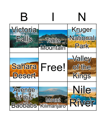 Africa Landmarks Bingo Card