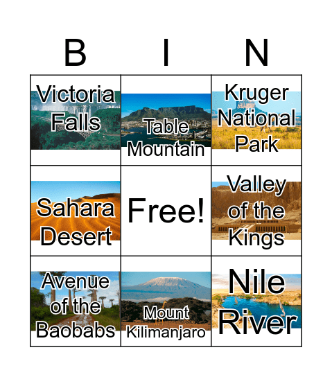 Africa Landmarks Bingo Card