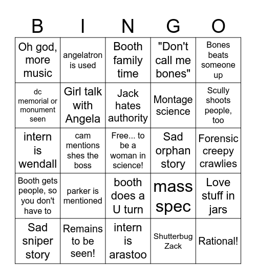 Bones TV Bingo!!! Bingo Card