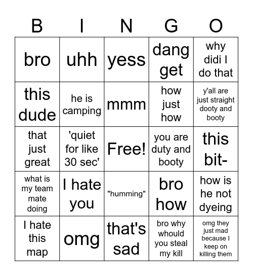 Ava's call of duty sayin Bingo Card