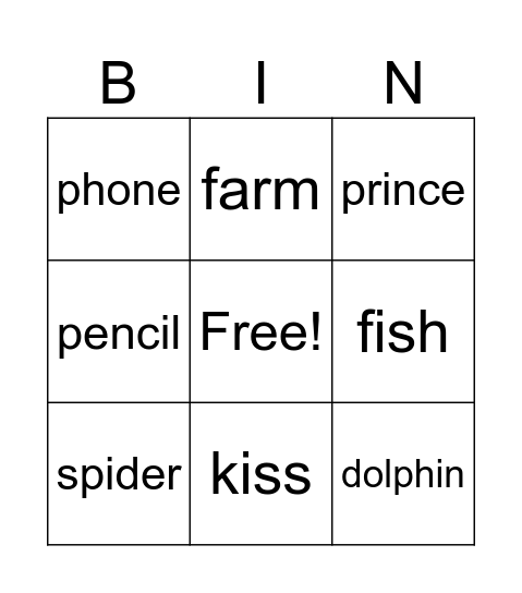 Topic: /p/, /ph/, /s/, /sh/, /n/,  and double consonants at the end /ss/. Bingo Card
