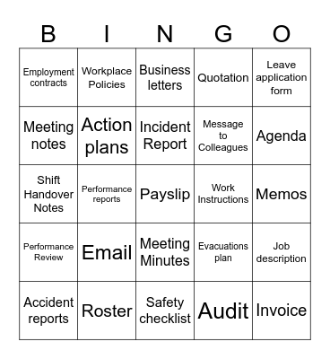Activity: Document Bingo Card