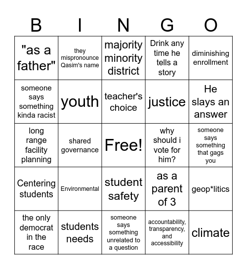 School board forums Bingo Card
