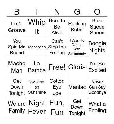 Dance Party Bingo Card