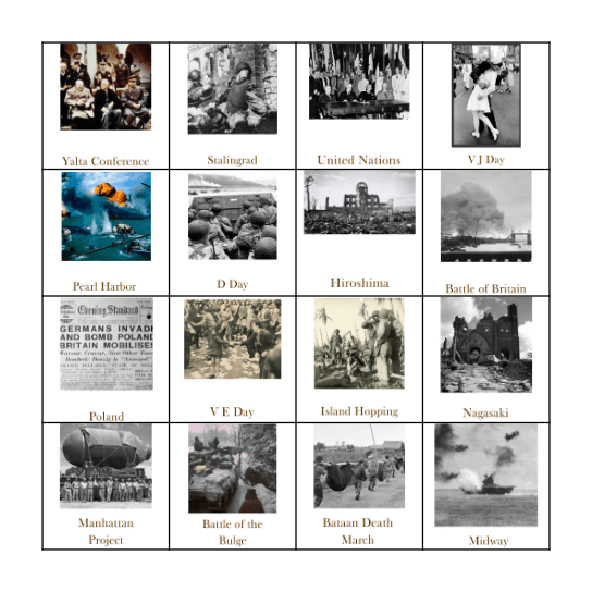 3rd & 4th Set World War II WH Bingo Card