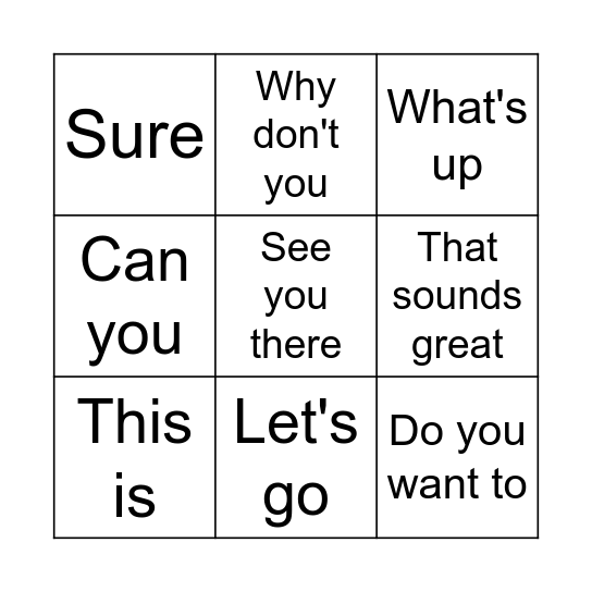 Phone call Bingo Card
