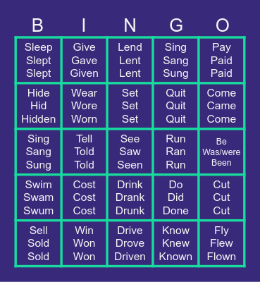 WINGS 2025: Irregular Verbs Bingo Card