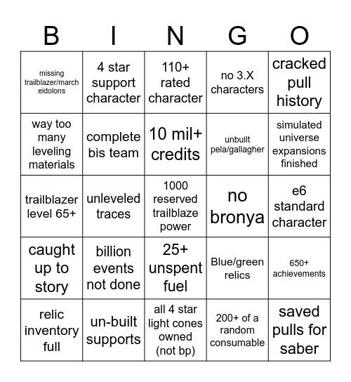 hsr account review bingo Card