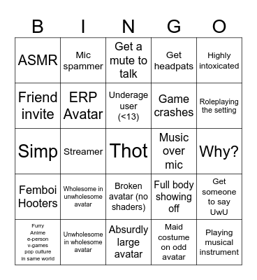 VRChat Bingo Card