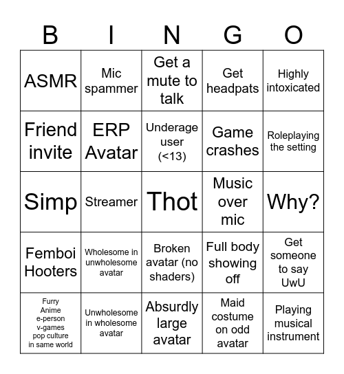 VRChat Bingo Card