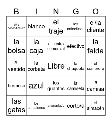 Lección 6 Bingo Card
