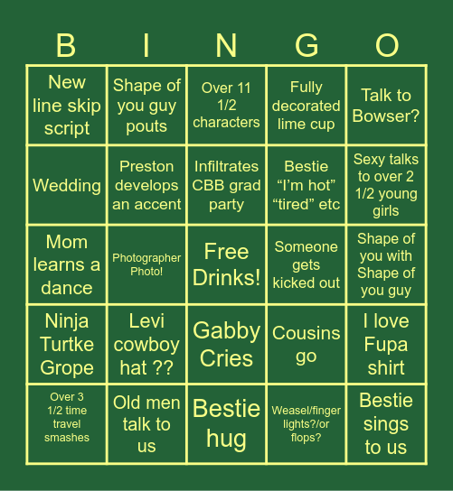 DB Grad Night Bingo Card