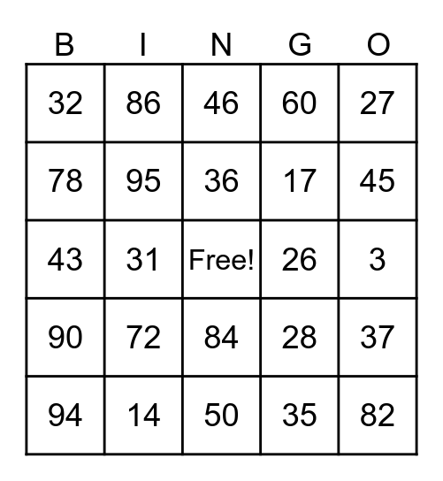 Números del 1 al 100 Bingo Card