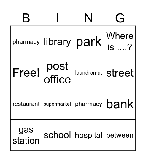 Places Bingo Card
