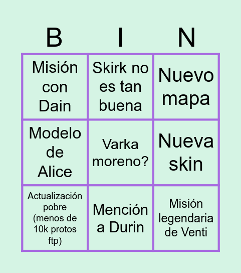 Filtraciones genshin 5.7 Bingo Card