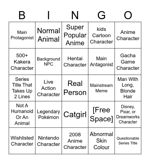 Mudae Bingo Sheet Bingo Card