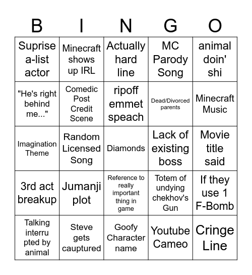 Minecraft Bingo Card