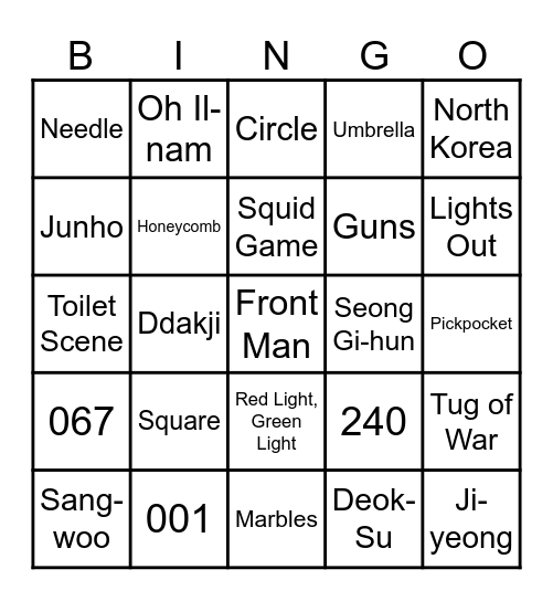 Squid Game Bingo Card
