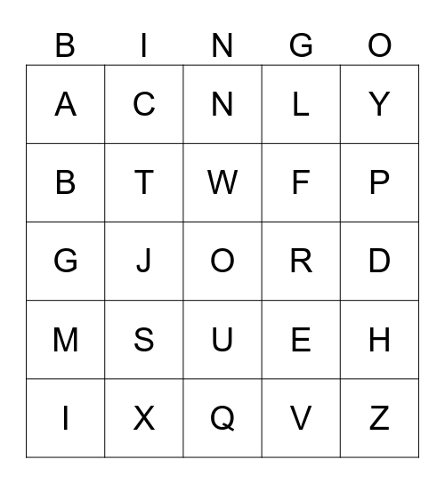 Alphabet BINGO Card