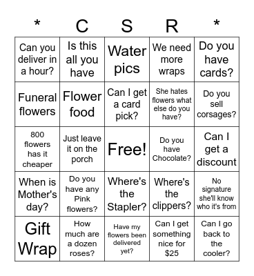 CSR Bingo Card