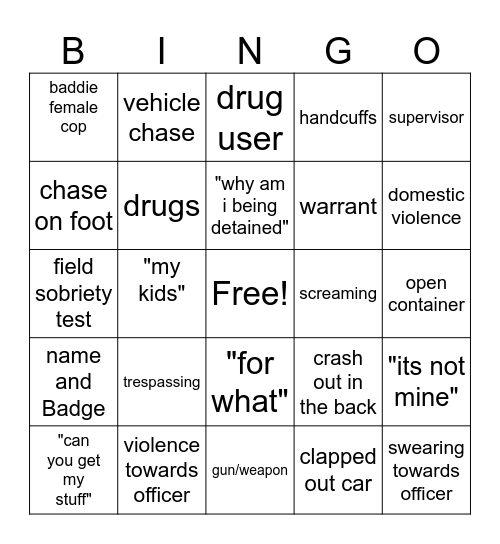 Bodycam Bingo Card