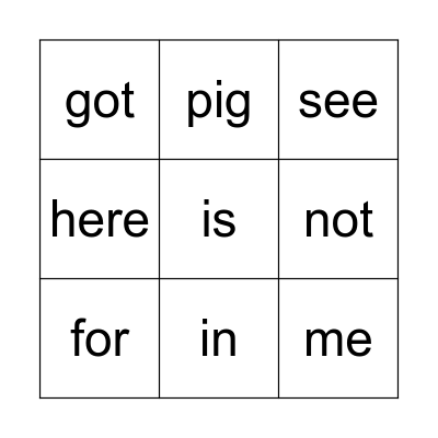 Sight Word Bingo Card
