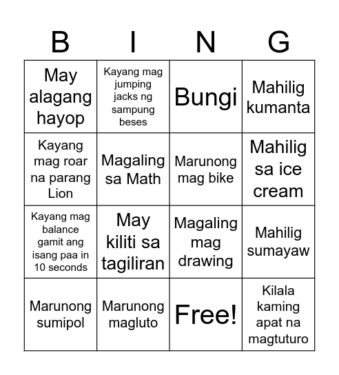 Mark the ones that best describe YOU! Bingo Card
