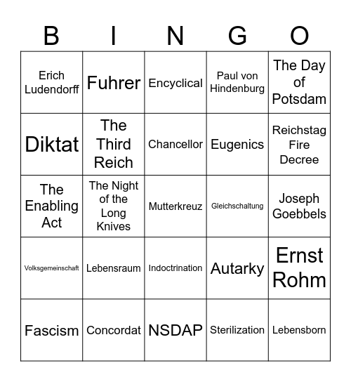 Nazi Bingo Card